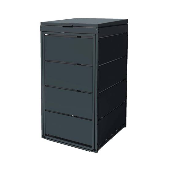 Cache poubelle extérieur simple en acier galvanisé - Abri poubelle pour 1 conteneur 240 Litres – Gris Anthracite RAL7016 - Image 1