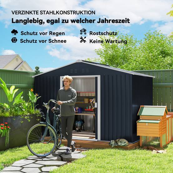 Abri de jardin 4,9 m² 277 x 195 x 192 cm avec 2 portes coulissantes, base renforcée (plancher non inclus), gris foncé - Image 7