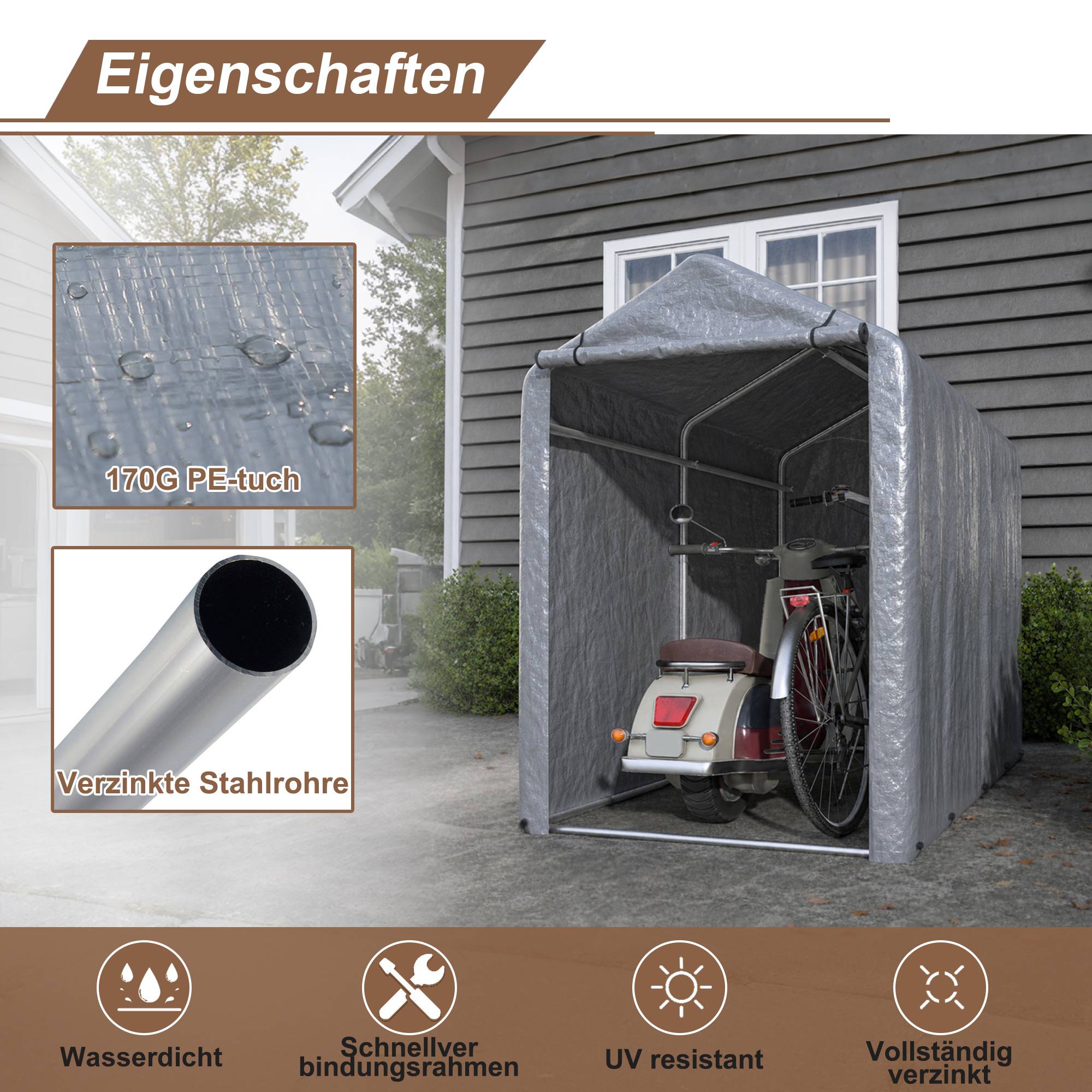 ComfortXL - Abri vélo extérieur PE 100 x 187 x 160 cm avec cadre acier galvanisé étanche UV - ComfortXL Outdoor Living - Image 3
