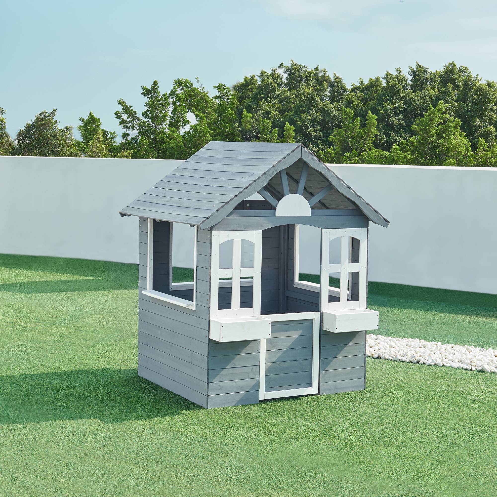 Casa.Pro - Cabane de jeu d'extérieur Vesa bois de pin 138 x 120 x 102 cm gris blanc casa.pro - Image 1