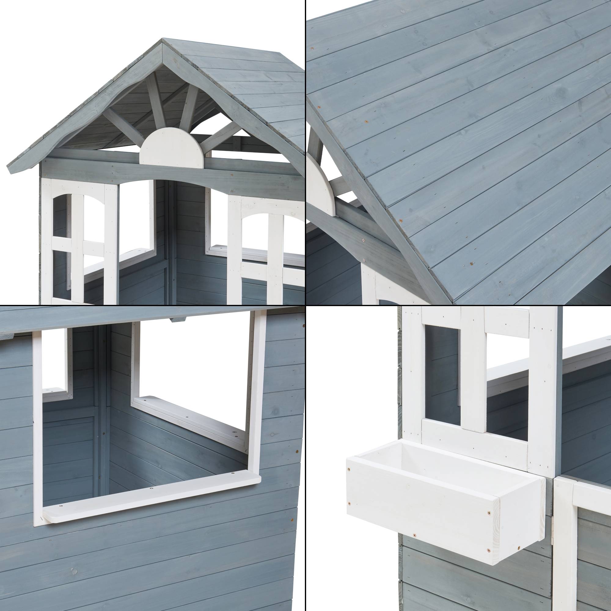 Casa.Pro - Cabane de jeu d'extérieur Vesa bois de pin 138 x 120 x 102 cm gris blanc casa.pro - Image 8