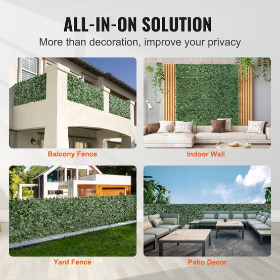 VEVOR Haie artificielle 150x401 cm, brise-vue lierre, tissu maille renforcé. Jardin, balcon, terrasse. - Image 6