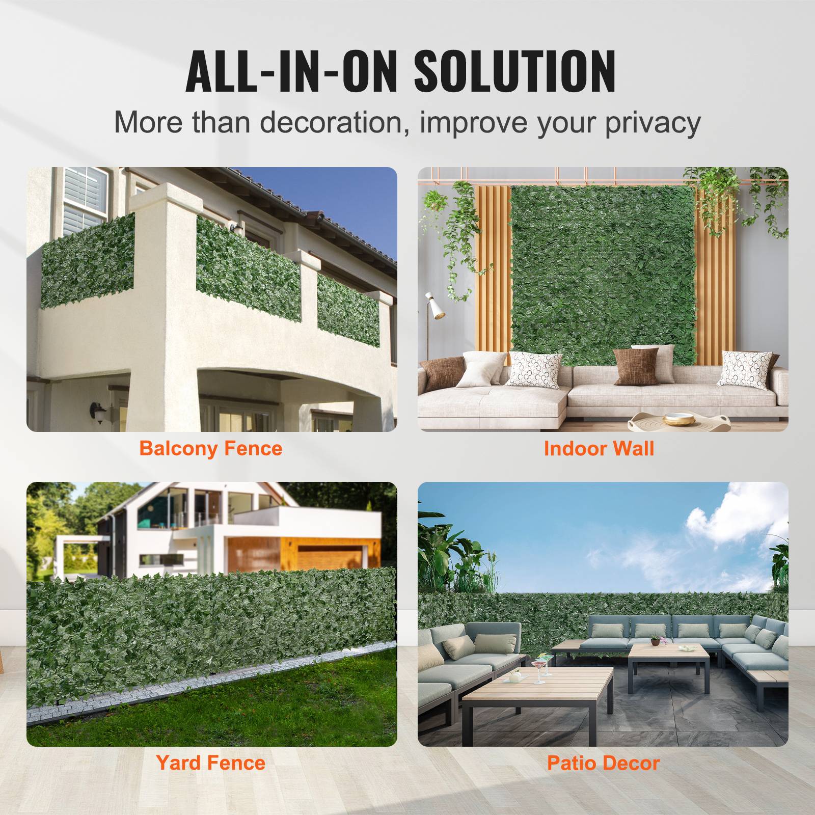 VEVOR Haie artificielle 150x401 cm, brise-vue lierre, tissu maille renforcé. Jardin, balcon, terrasse. - Image 6