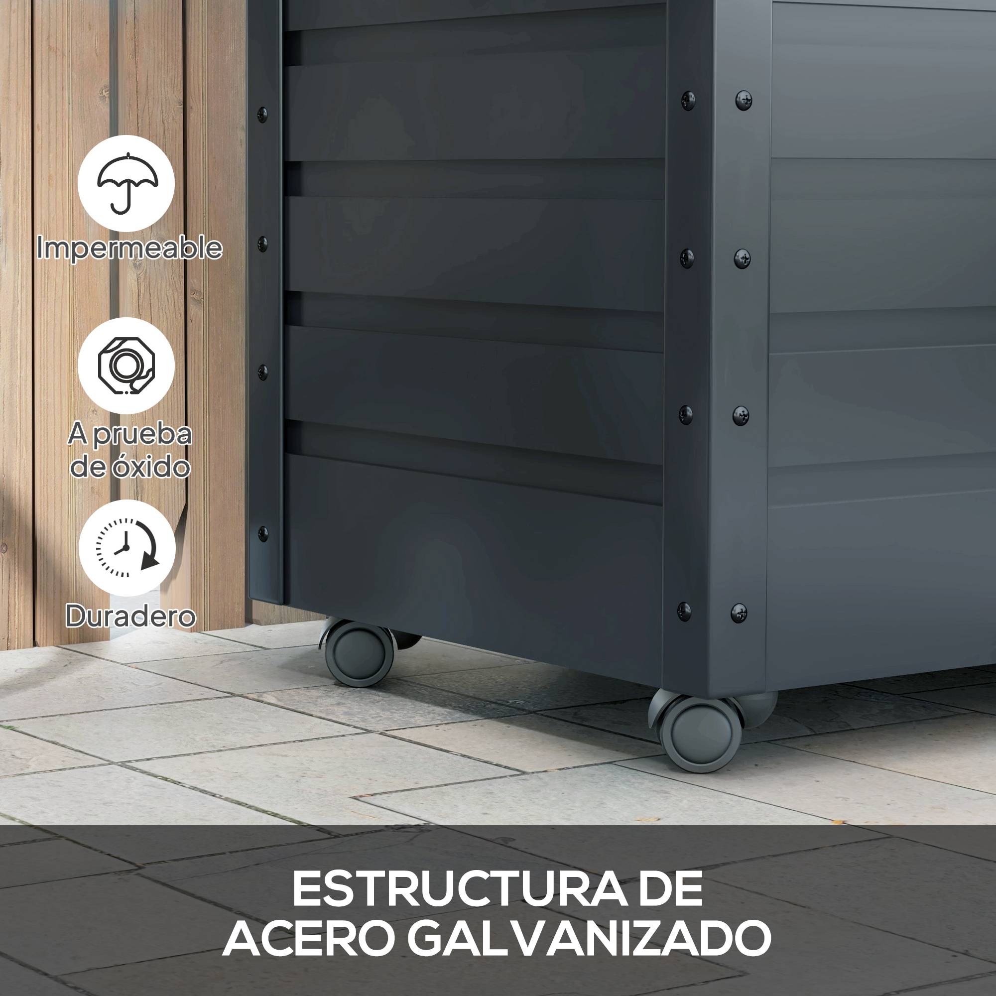 ComfortXL - Coffre de Rangement Extérieur Acier sur Roulettes Verrouillable 295L 100x62x65cm Gris - ComfortXL Outdoor Living - Image 7