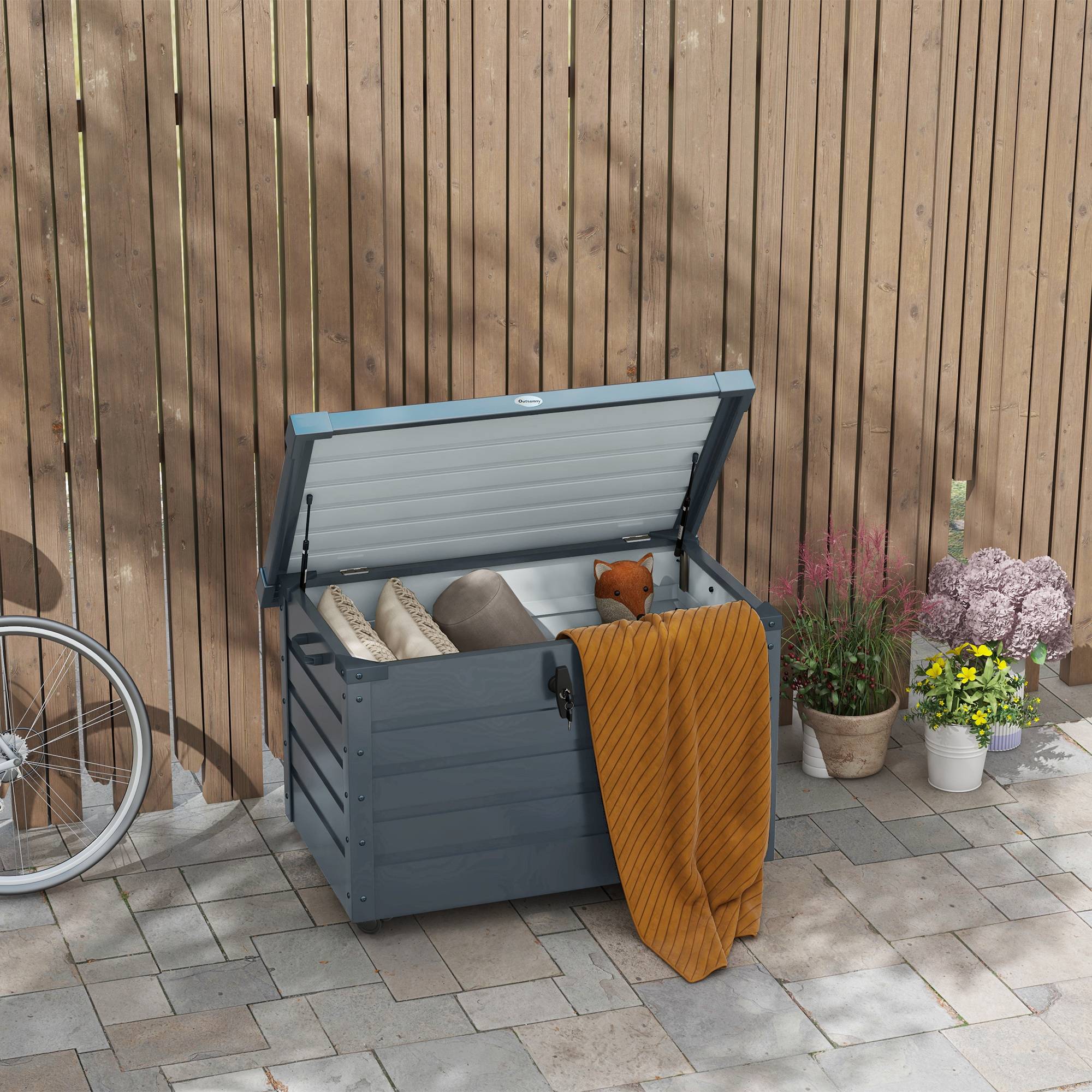 ComfortXL - Coffre de Rangement Extérieur Acier sur Roulettes Verrouillable 295L 100x62x65cm Gris - ComfortXL Outdoor Living - Image 4