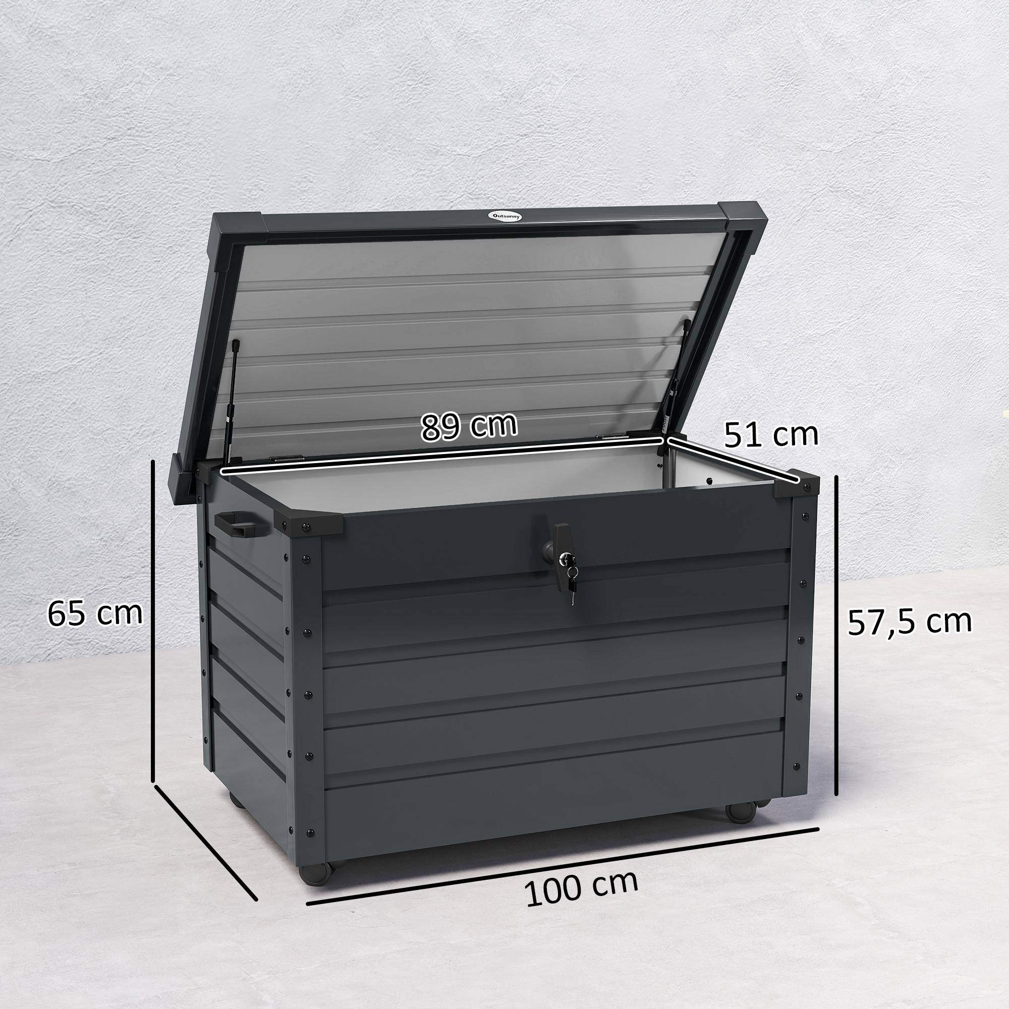 ComfortXL - Coffre de Rangement Extérieur Acier sur Roulettes Verrouillable 295L 100x62x65cm Gris - ComfortXL Outdoor Living - Image 5