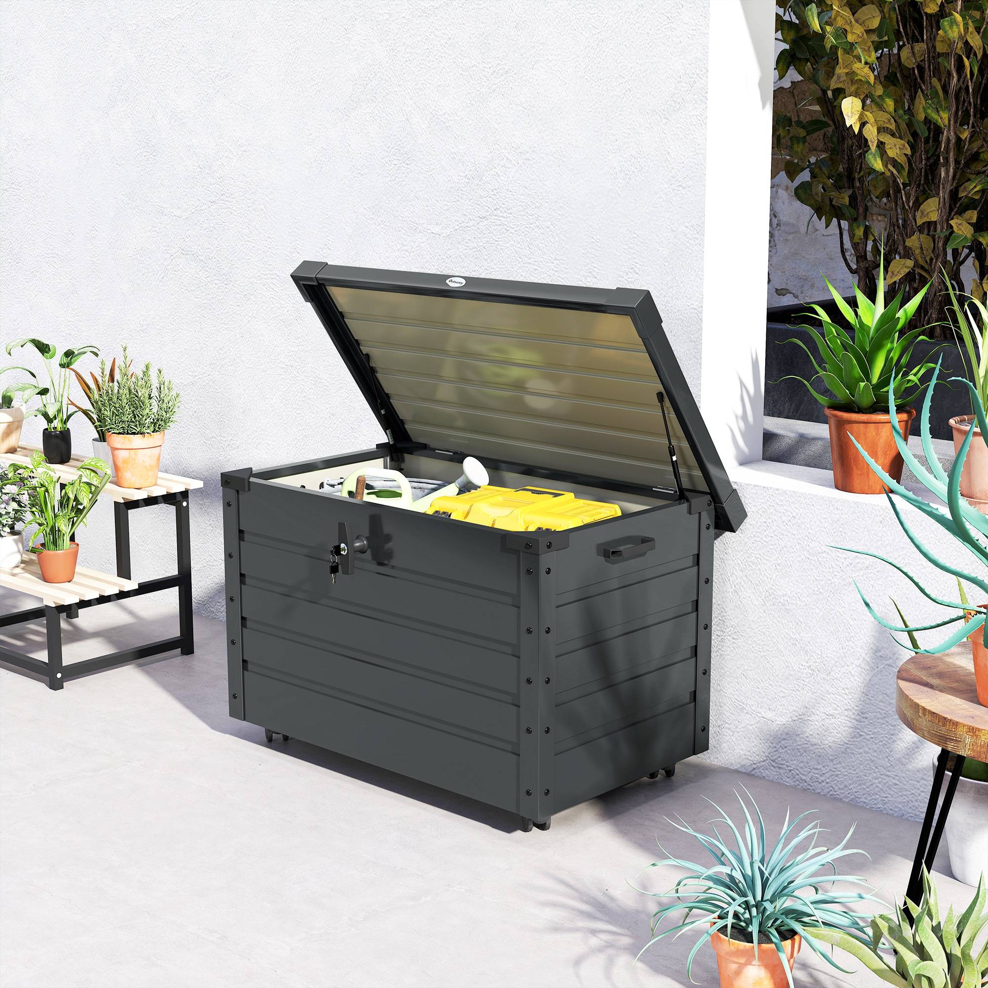 ComfortXL - Coffre de Rangement Extérieur Acier sur Roulettes Verrouillable 295L 100x62x65cm Gris - ComfortXL Outdoor Living - Image 10