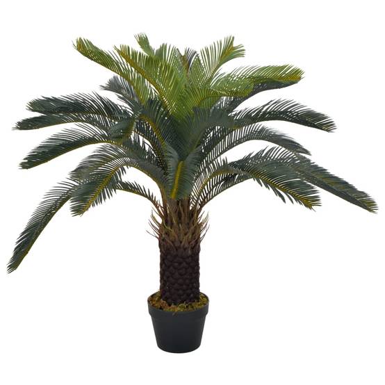 Plante artificielle palmier cycas plastique et bois vert 90 cm - PANGIVO - Image 1