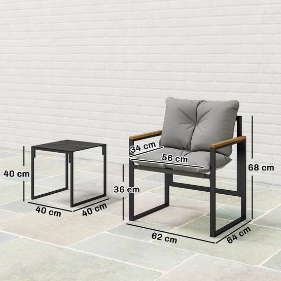 Outsunny - Salon de jardin 3 pièces 2 places - 2 fauteuils 1 table basse en verre trempé et coussins - métal et textilène - gris - Outsunny - Image 3