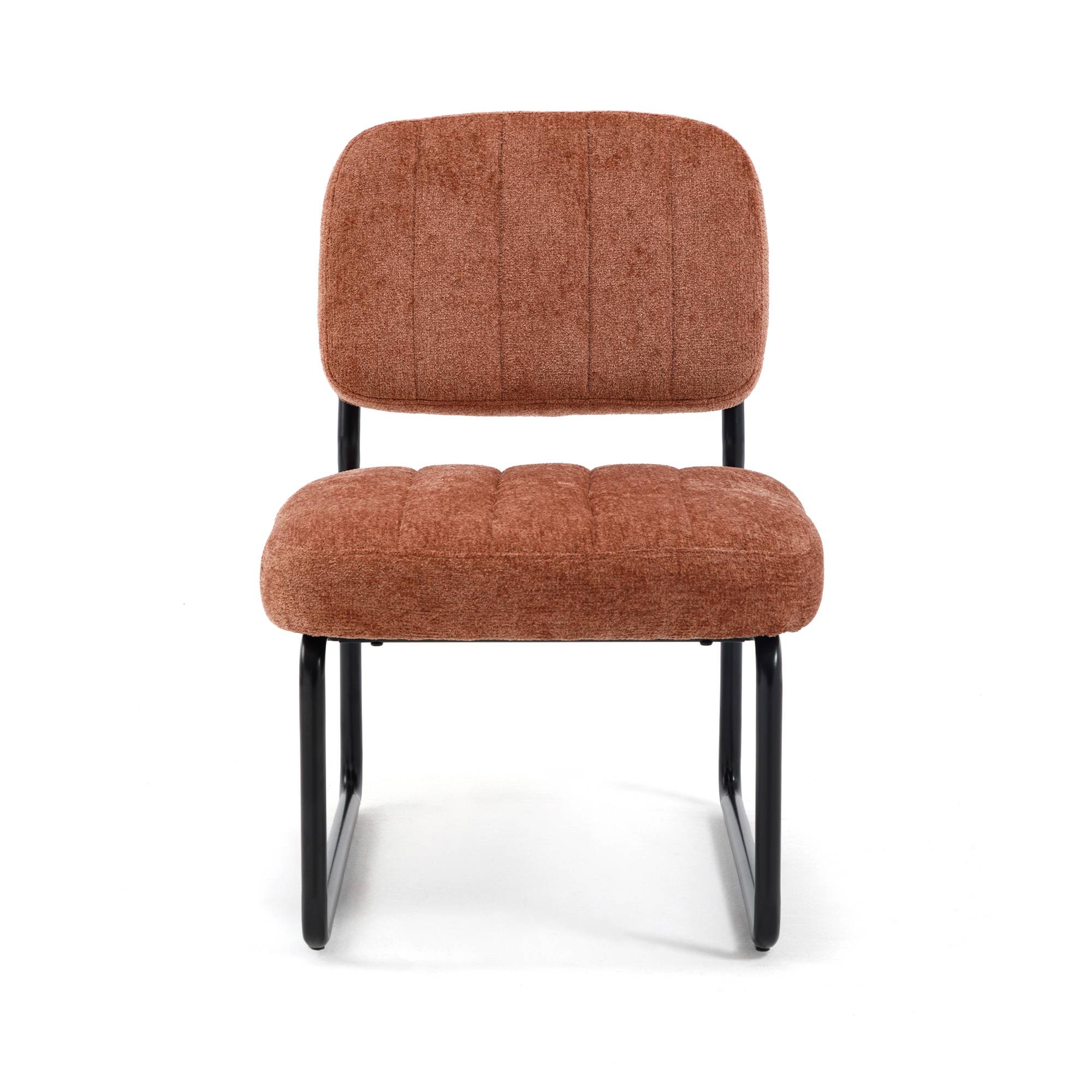 Sicaan Fauteuil terracotta rembourré pieds métal noir et tissu chenille - PAOLA - Image 3