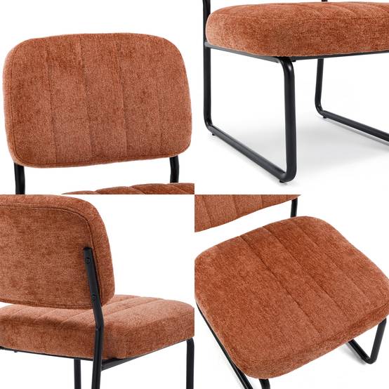 Sicaan Fauteuil terracotta rembourré pieds métal noir et tissu chenille - PAOLA - Image 7