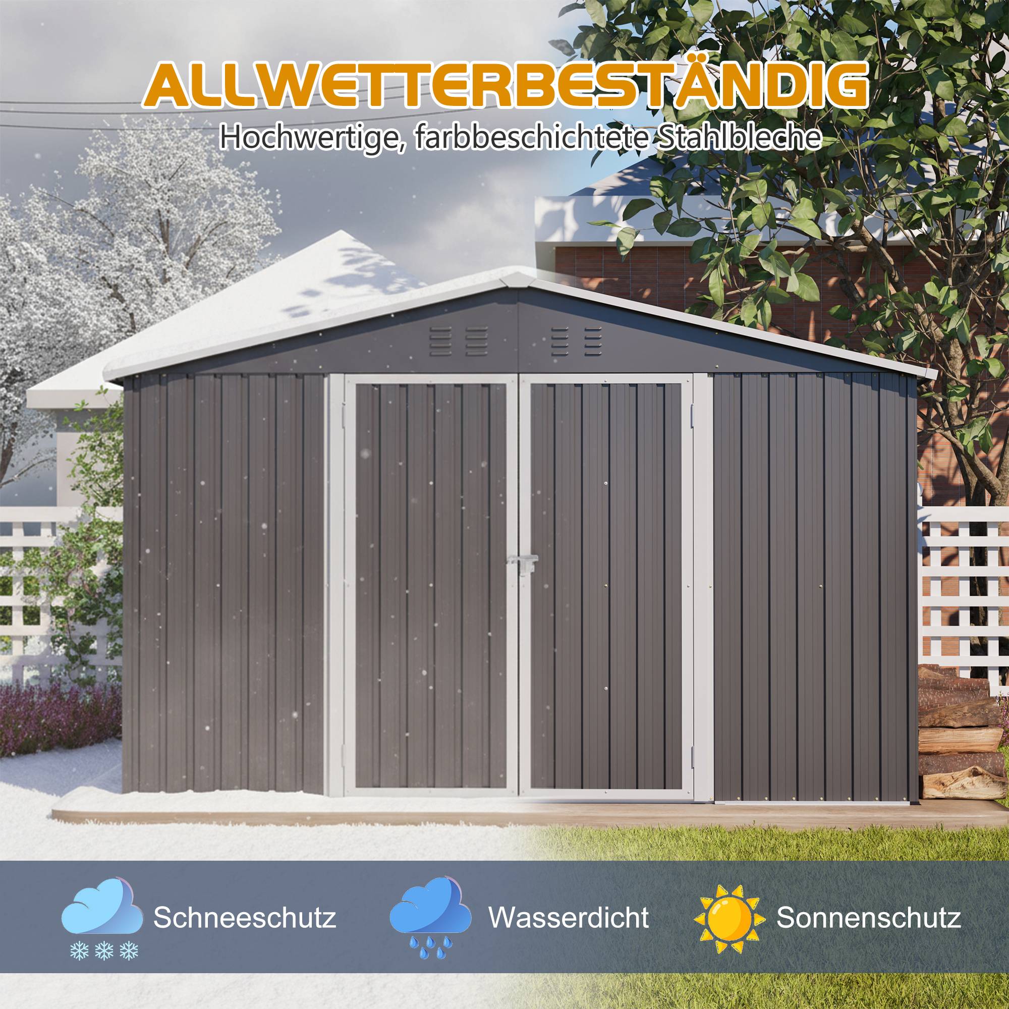 Abri Jardin Métal Galvanisé 7,5m² Rangement Outils 300x252cm - ComfortXL Outdoor Living - Image 8