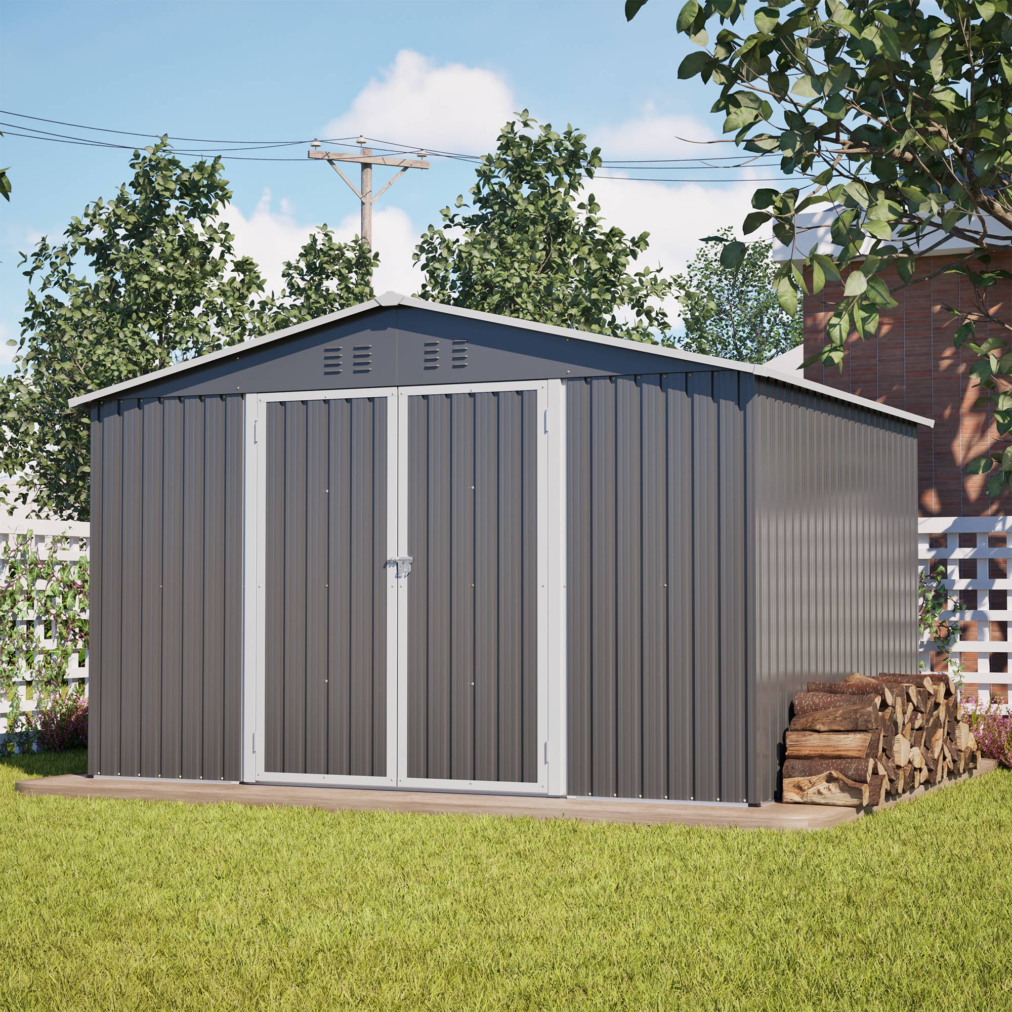 Abri Jardin Métal Galvanisé 7,5m² Rangement Outils 300x252cm - ComfortXL Outdoor Living - Image 1