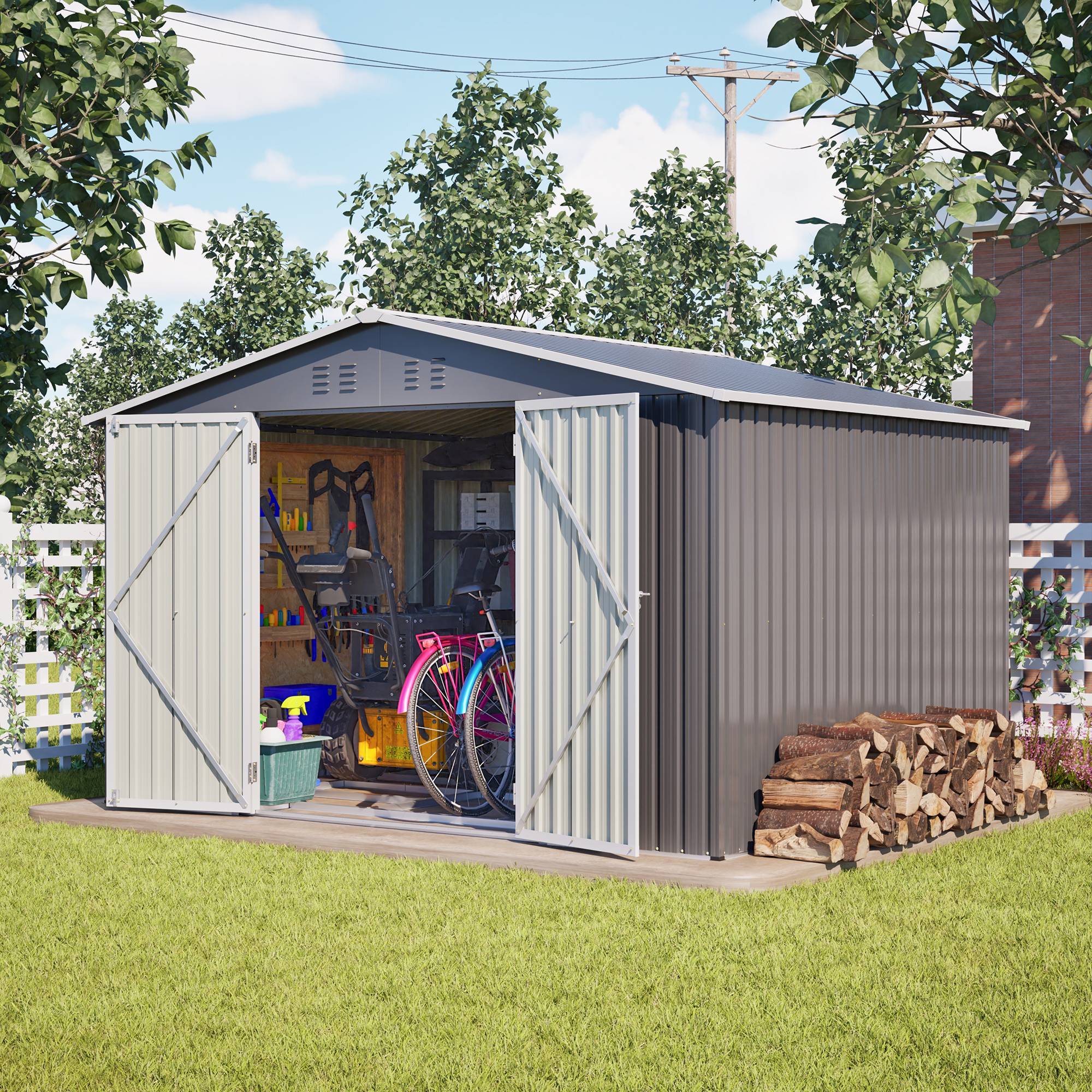 Abri Jardin Métal Galvanisé 7,5m² Rangement Outils 300x252cm - ComfortXL Outdoor Living - Image 10