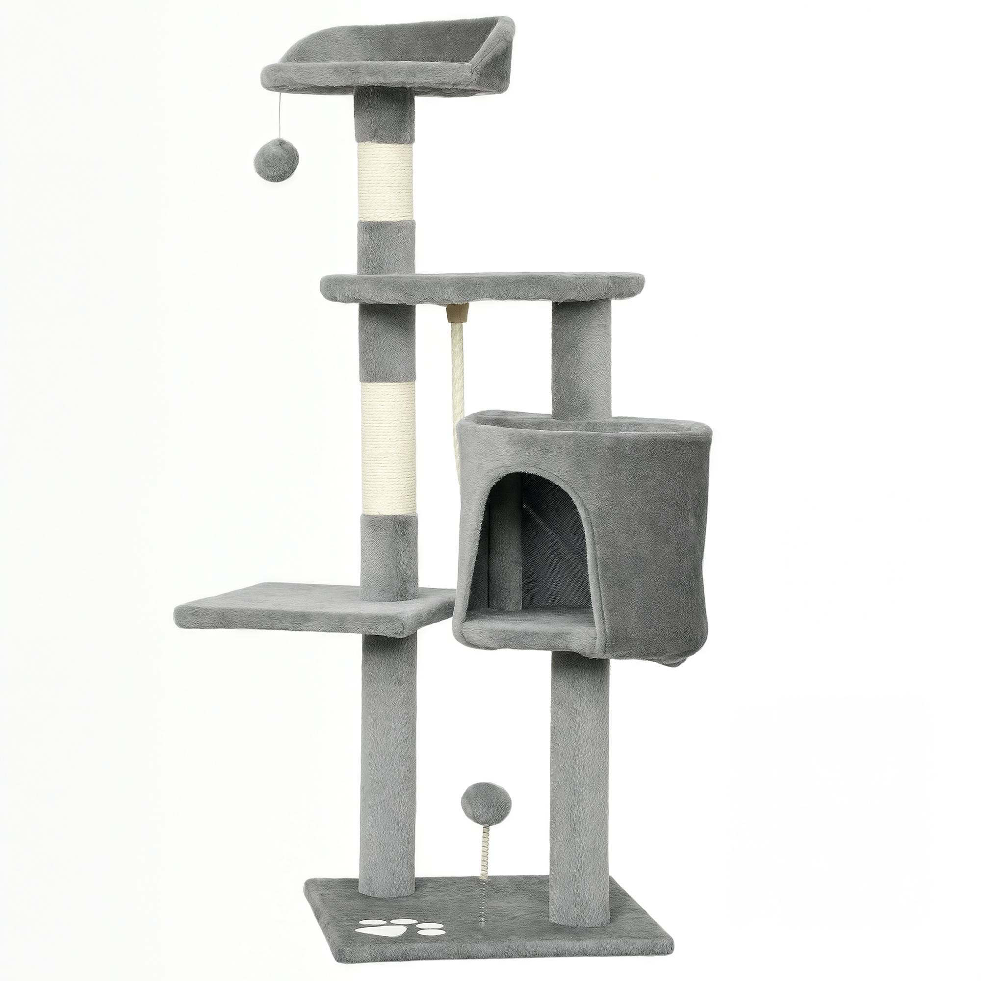 Sans Marque - Arbre à chats multi-équipements griffoirs grattoirs plateformes niche corde jouets 40 x 40 x 114 cm gris - Image 1