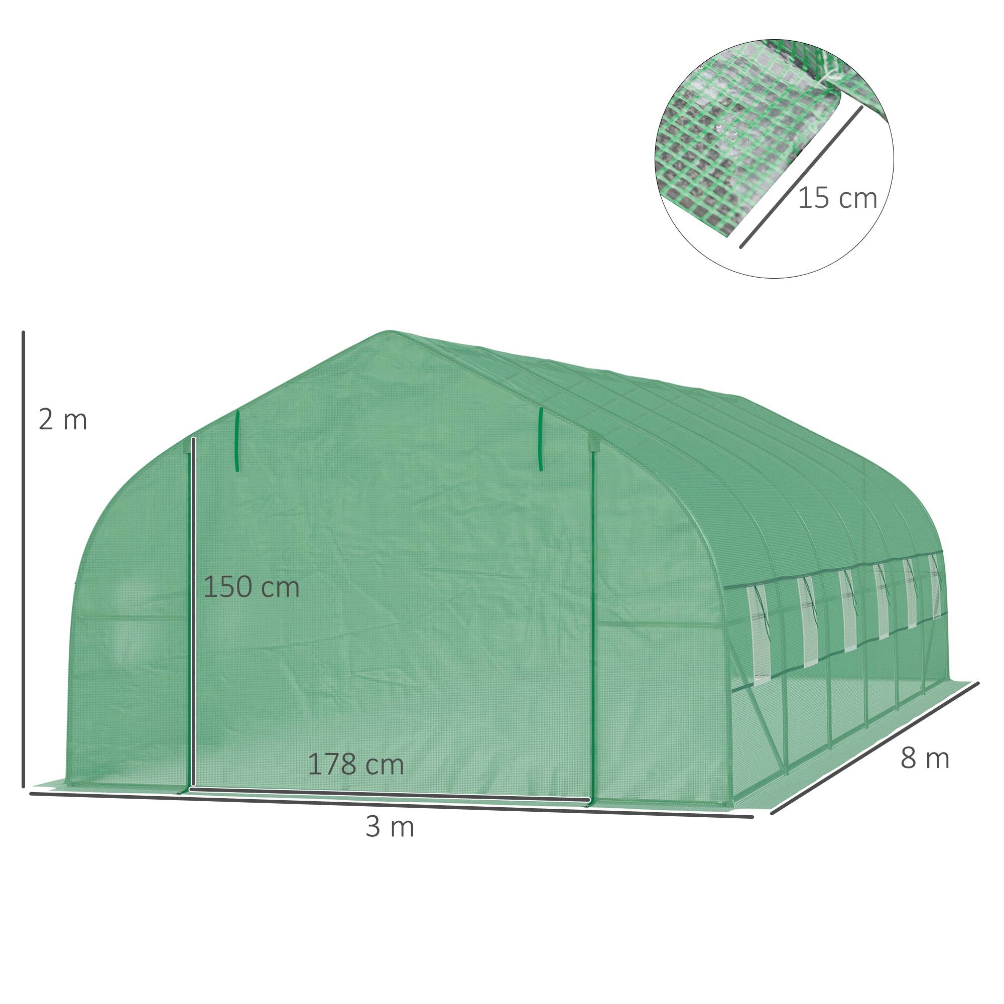 Serre Tunnel Professionnelle 24 m² Acier Galvanisé Renforcé 12 Fenêtres 8x3x2 m Vert - ComfortXL Outdoor Living - Image 5