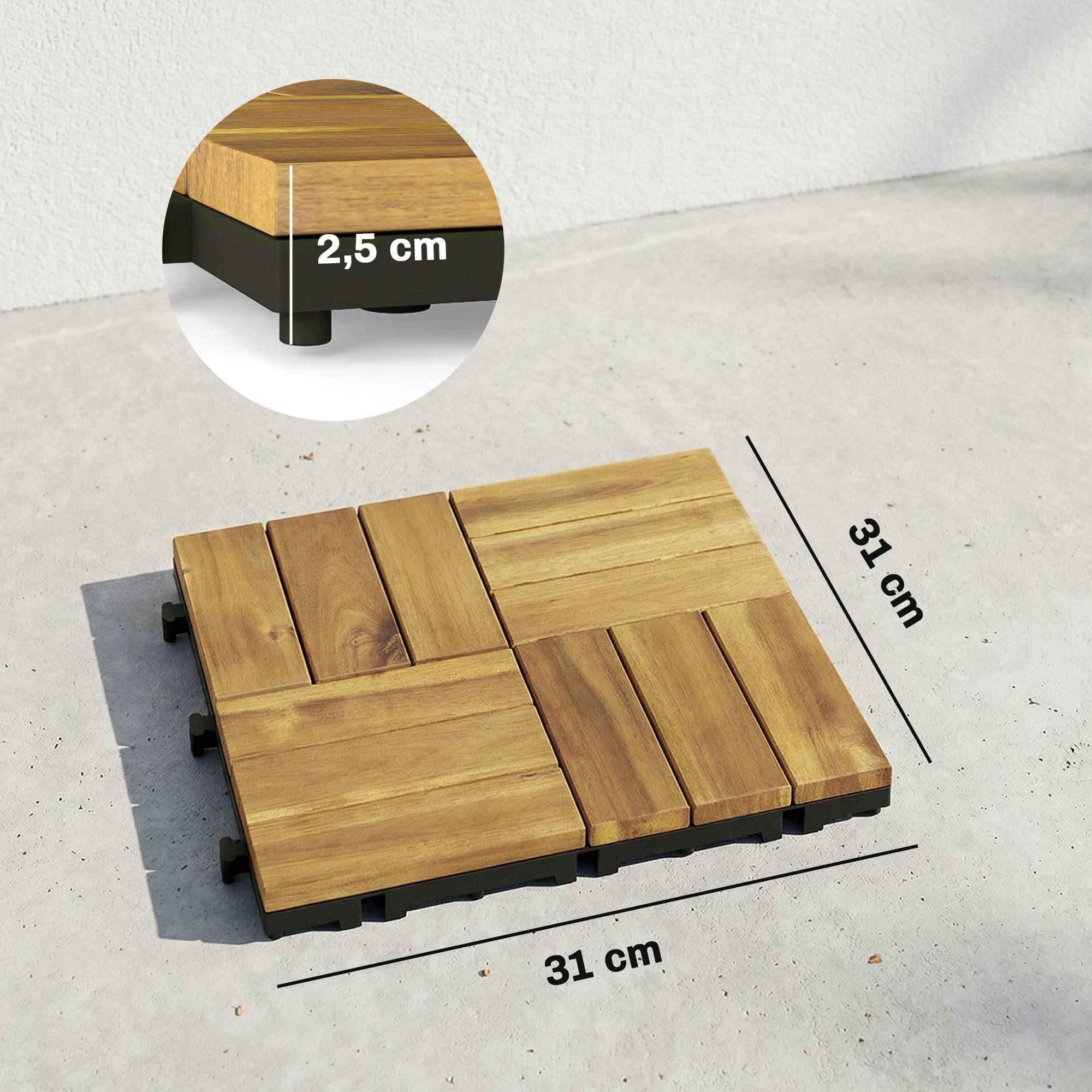 ComfortXL - Lot de 10 dalles de terrasse en acacia 31 x 31 cm naturel pour balcon antidérapantes - ComfortXL Outdoor Living - Image 5