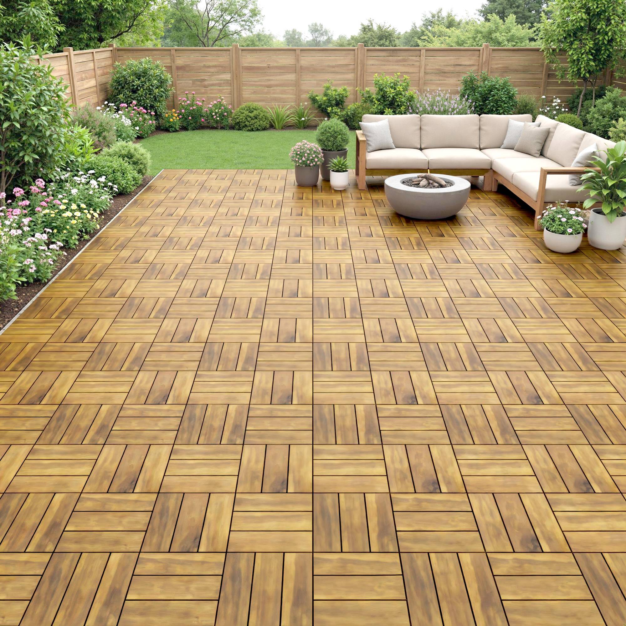 ComfortXL - Lot de 10 dalles de terrasse en acacia 31 x 31 cm naturel pour balcon antidérapantes - ComfortXL Outdoor Living - Image 9
