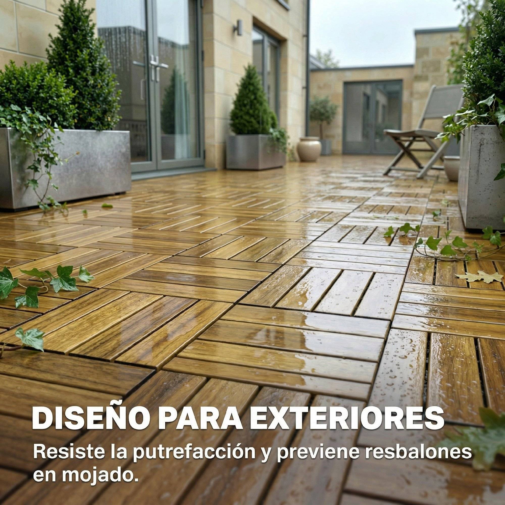 ComfortXL - Lot de 10 dalles de terrasse en acacia 31 x 31 cm naturel pour balcon antidérapantes - ComfortXL Outdoor Living - Image 7