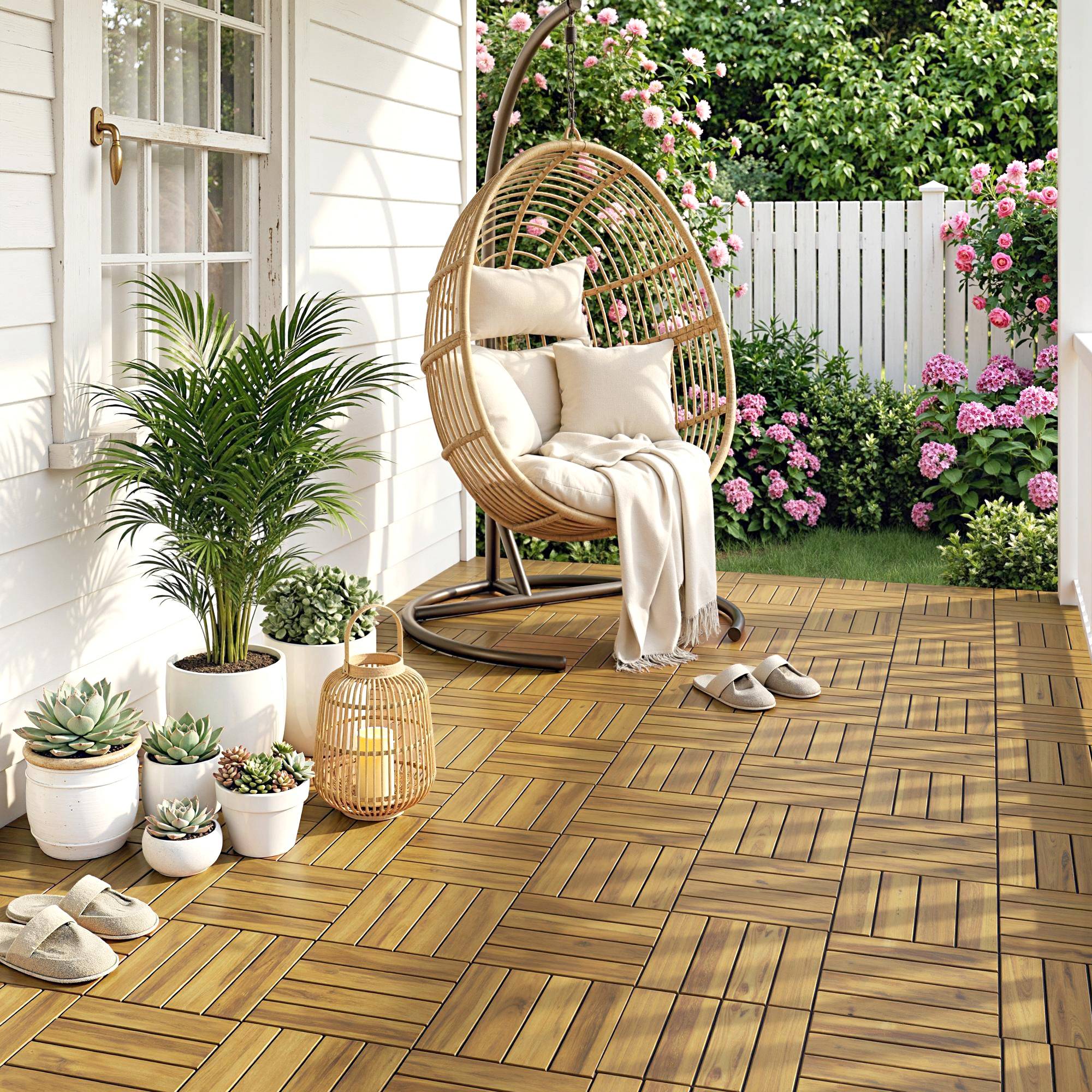 ComfortXL - Lot de 10 dalles de terrasse en acacia 31 x 31 cm naturel pour balcon antidérapantes - ComfortXL Outdoor Living - Image 10