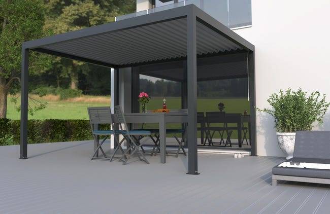 Pergola bioclimatique Aluminium Autoportante Anthracite 4x3 Manuelle S ORIAL France - Image 2