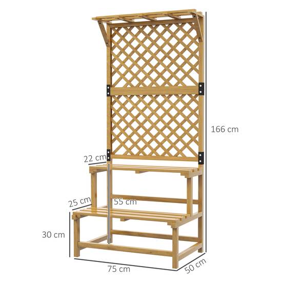 Étagère à plantes 2 niveaux avec treillis et toit, bois, 75x50x166 cm, jaune - Image 5