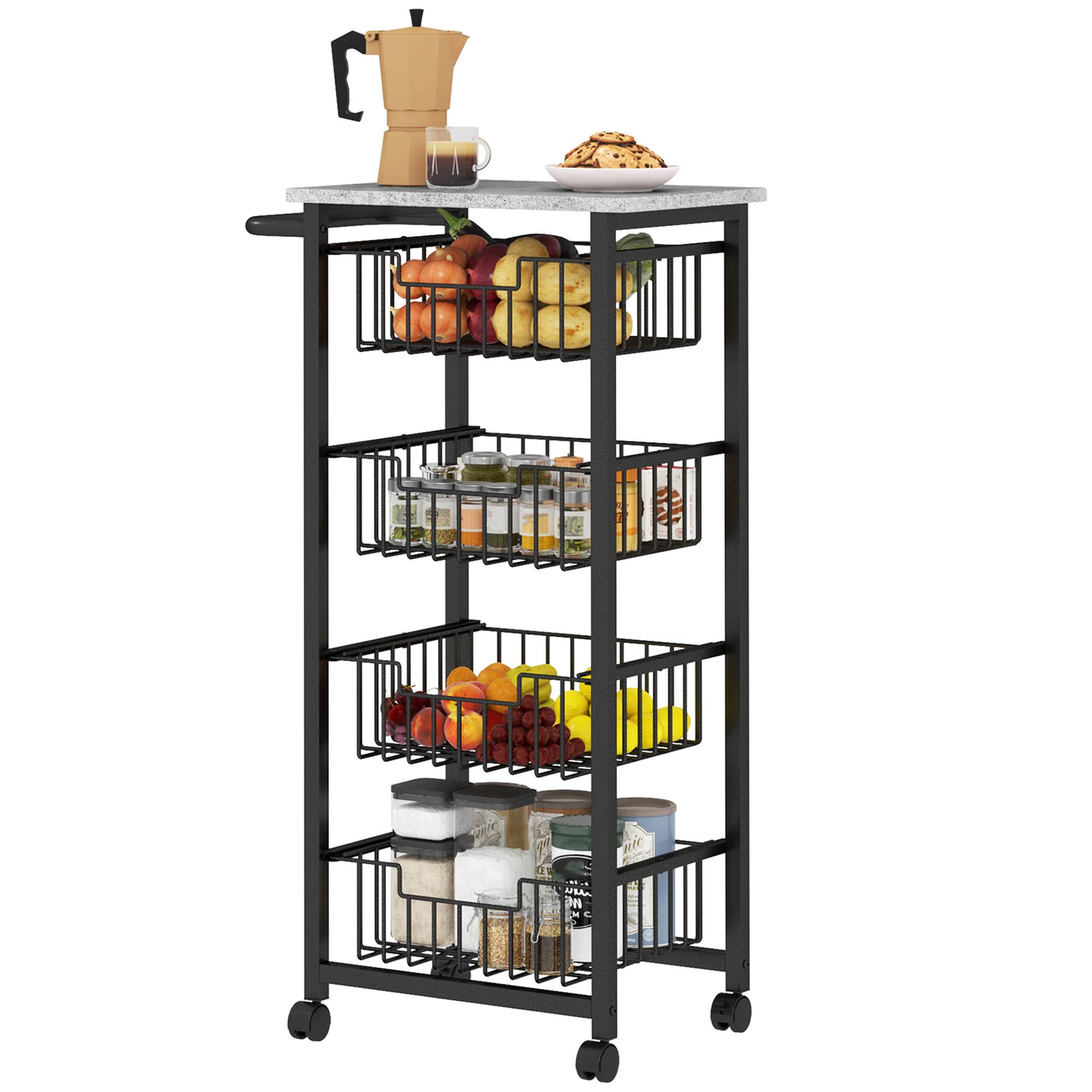 Desserte cuisine 4 niveaux chariot de service sur roulettes plan de travail cadre en acier 49,5 x 31 x 91 cm gris clair - Image 2
