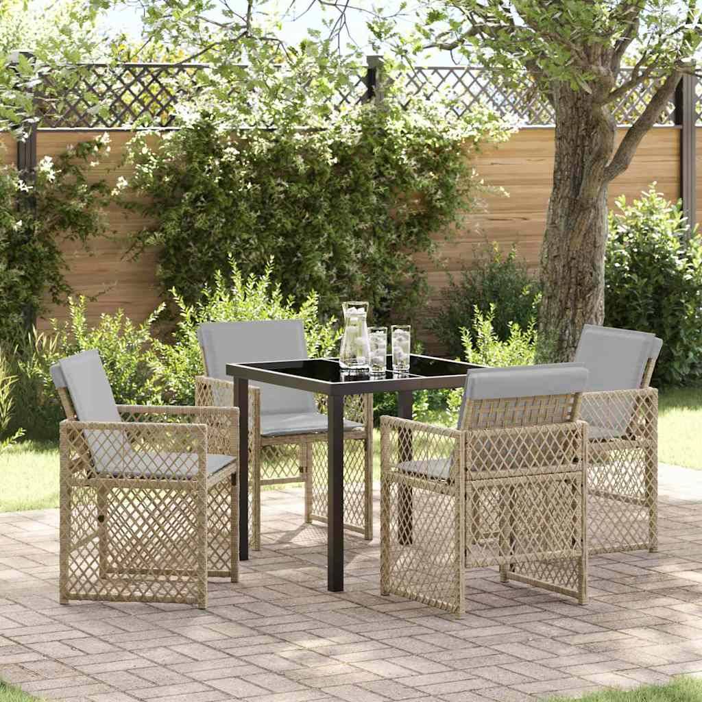 Ensemble table et chaises de jardin 4 places polyrotin pour repas extérieur Beige – ComfortXL Outdoor Living - Image 1