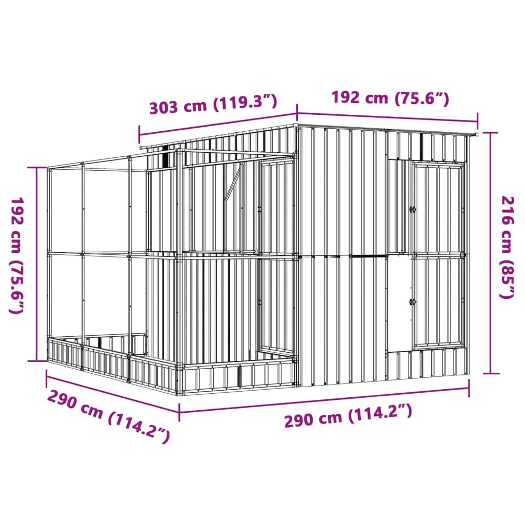 Cage Oiseaux Extérieure Acier Galvanisé 290x303cm Argent - ComfortXL Outdoor Living - Image 8