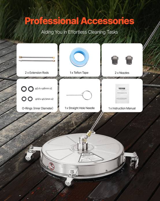 VEVOR Nettoyeur surface HP 465mm, acier inox, 275 bar, 2 buses. - Image 6