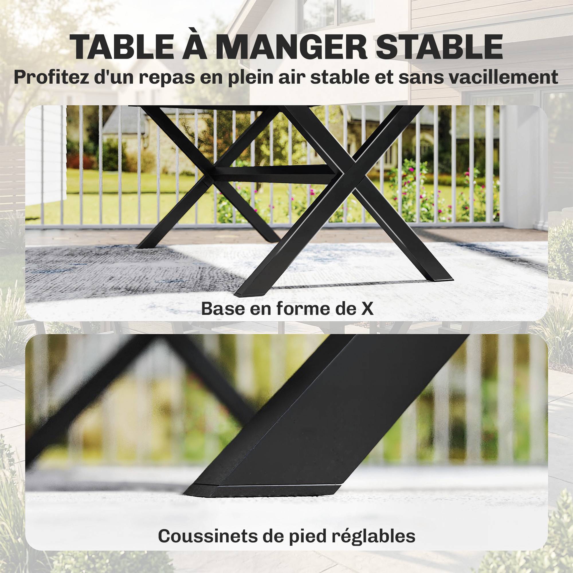 Ensemble de Salle à Manger Extérieur 7 Pièces pour 6 Personnes, Table et Chaises Empilables avec Lattes Effet Bois, Cadre en Aluminium, Gris - Image 9