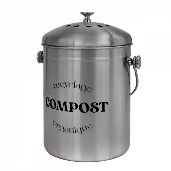 Composteur, bac, poubelle à compost de cuisine 5L rond en Inox - Gris - Linxor - Image 1