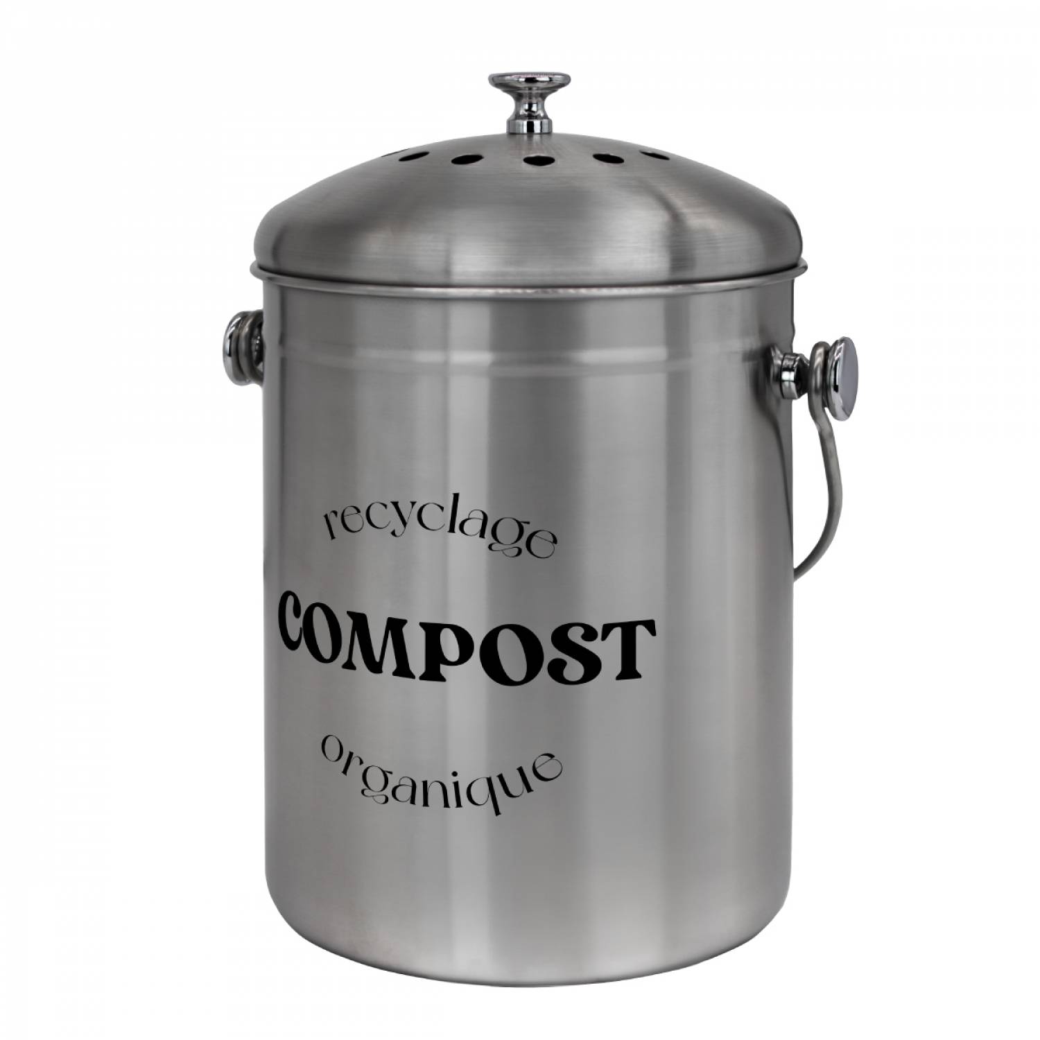Composteur, bac, poubelle à compost de cuisine 5L rond en Inox - Gris - Linxor - Image 1