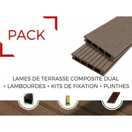 PACK 4 m² lame de terrasse composite Dual + ACCESSOIRES (4 coloris) 3600mm - Coloris - Chocolat, Epaisseur - 25mm, Largeur - 14 cm, Longueur - 360 cm - Image 2