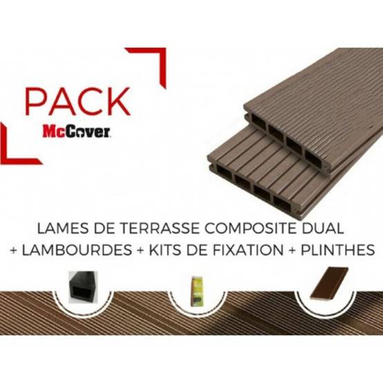 PACK 4 m² lame de terrasse composite Dual + ACCESSOIRES (4 coloris) 3600mm - Coloris - Chocolat, Epaisseur - 25mm, Largeur - 14 cm, Longueur - 360 cm - Image 1