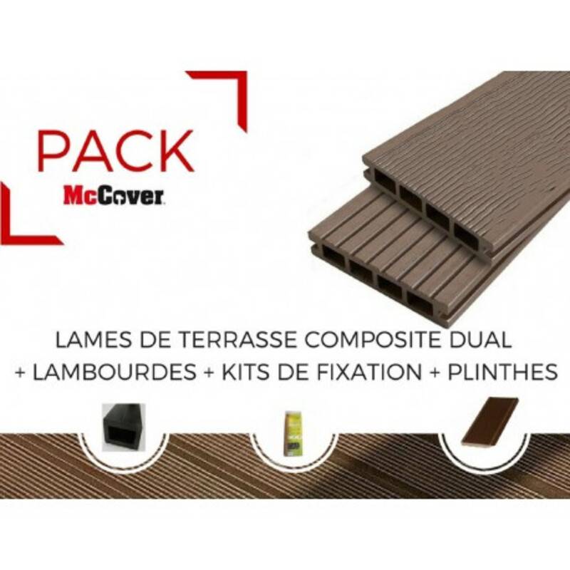 PACK 4 m² lame de terrasse composite Dual + ACCESSOIRES (4 coloris) 3600mm - Coloris - Chocolat, Epaisseur - 25mm, Largeur - 14 cm, Longueur - 360 cm - Image 1