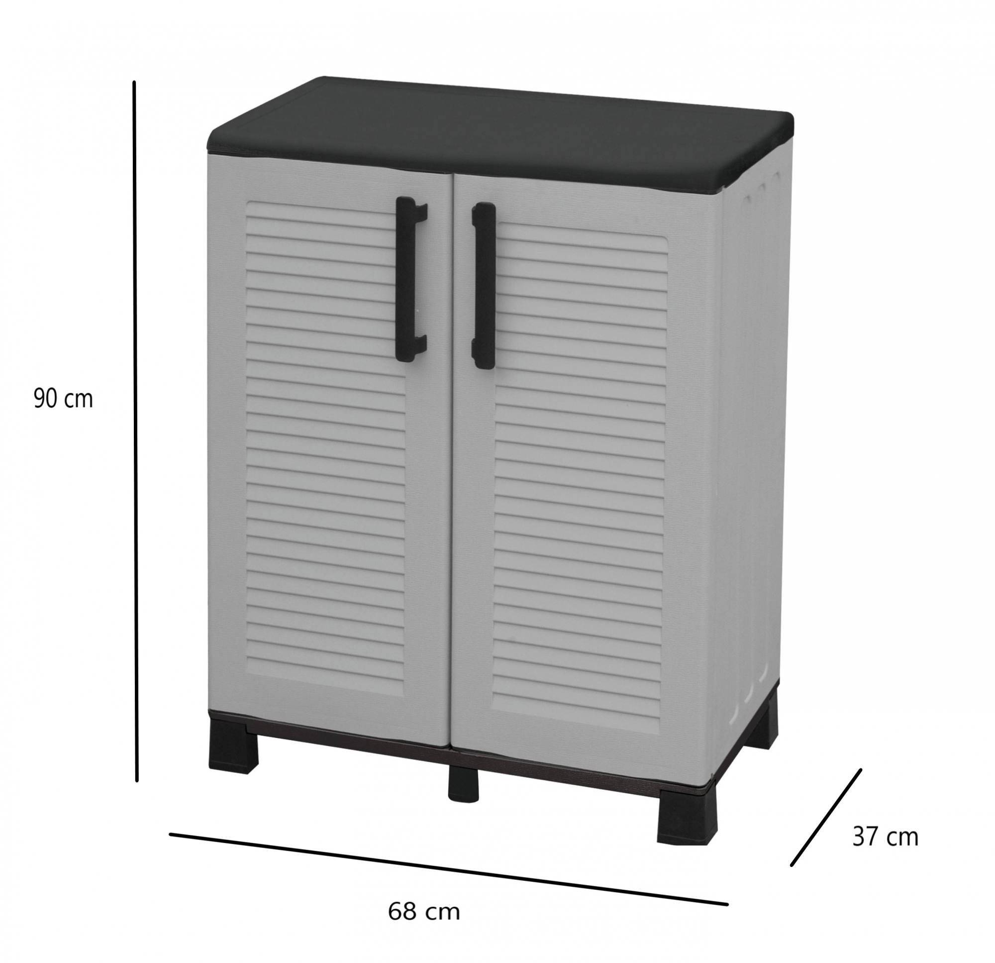 Dmora - Armoire d'extérieur Wavre, Armoire de balcon polyvalente, Armoire d'extérieur 2 portes, 68x37h90 cm, Gris clair et noir, Finition rayée - Dmora - Image 3