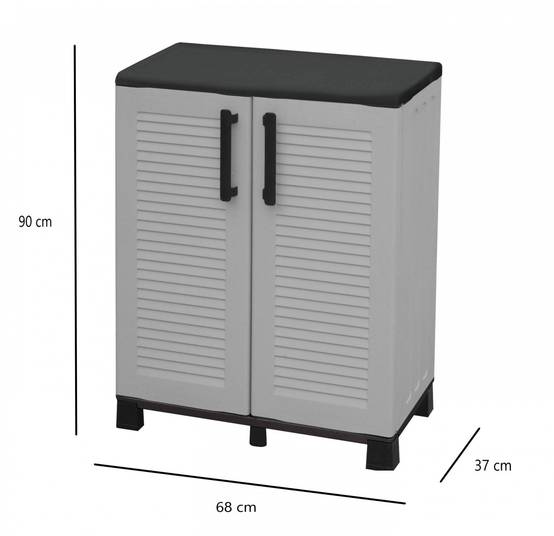 Dmora - Armoire d'extérieur Wavre, Armoire de balcon polyvalente, Armoire d'extérieur 2 portes, 68x37h90 cm, Gris clair et noir, Finition rayée - Dmora - Image 3