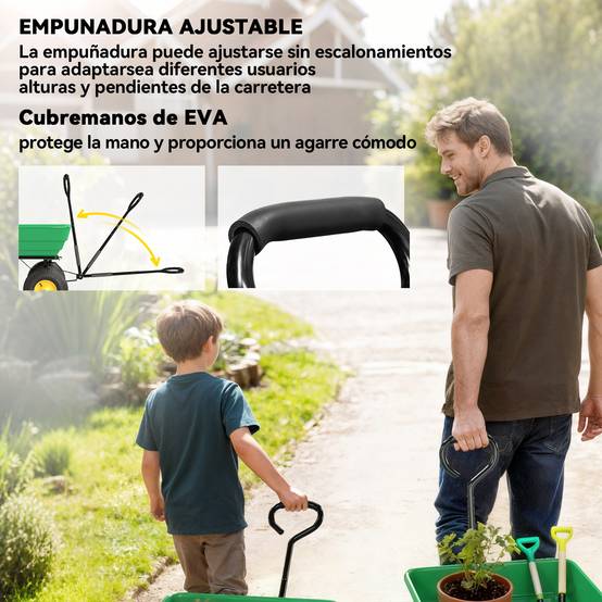 Chariot de jardin acier plastique pour extérieur cuve inclinable 75L 109x52cm vert - ComfortXL Outdoor Living - Image 8