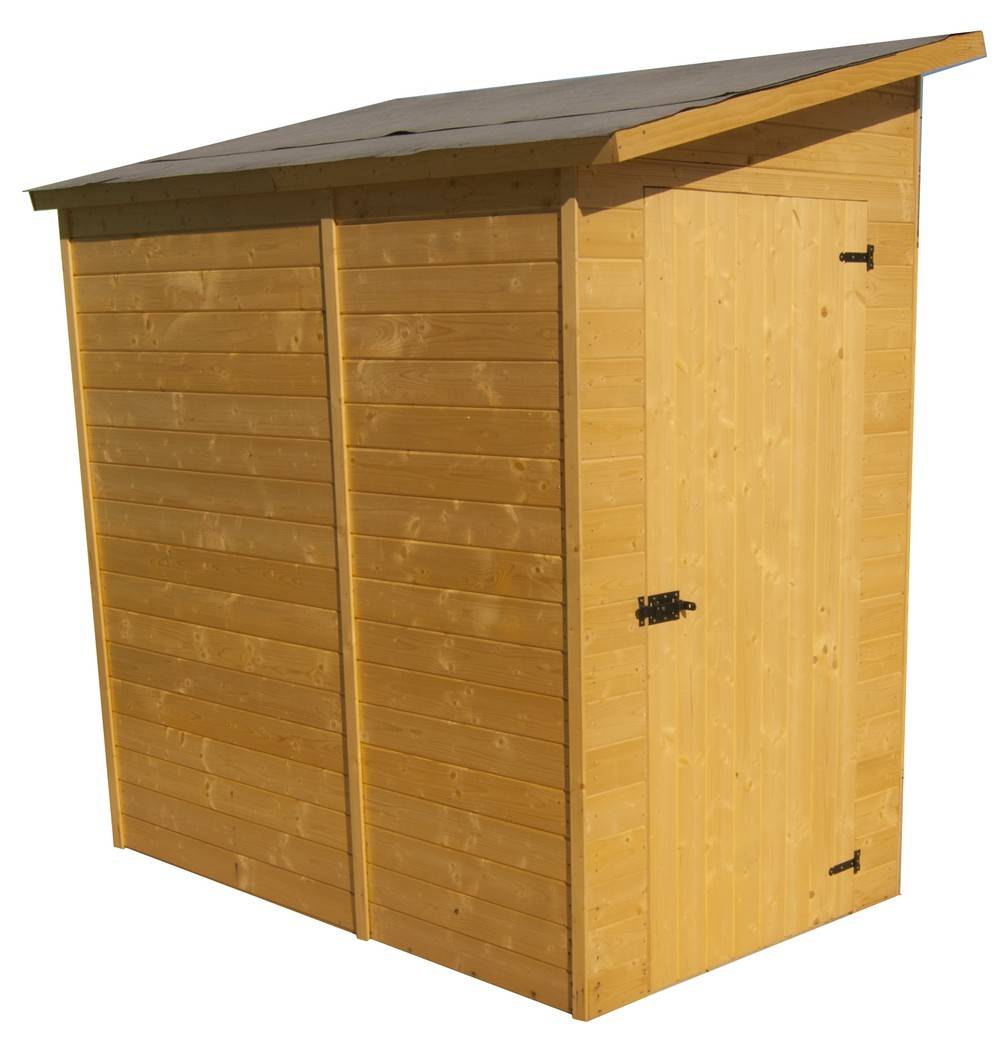 Habrita - Abri mural bois massif range-vélos-scooters-motos avec porte latérale couverture bitumée / 16 mm / dimensions extérieures : L 223 x l 130 x H 220 cm - Image 1