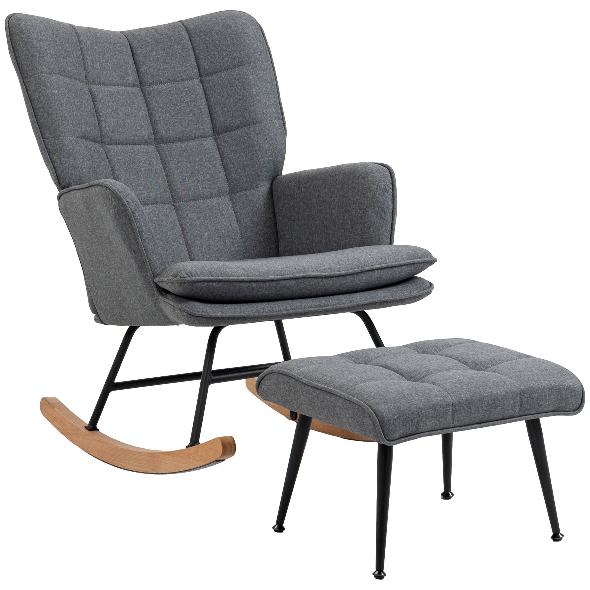 Sans Marque - Fauteuil à bascule avec repose-pieds, rocking chair, assise large, dossier haut, coussin inclus, 64 x 89 x 90 cm, gris - Image 2
