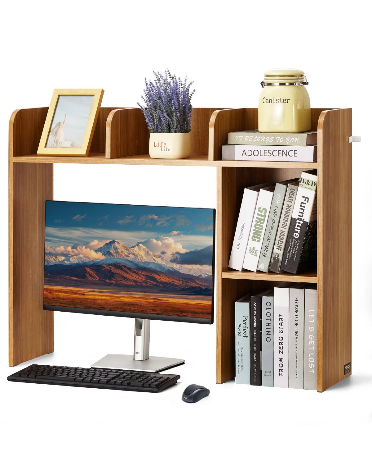 VEVOR Étagère poser bureau 2 niveaux, 94.5x24.1x73.4cm, bois, antidérapant, couleur bois. - Image 1