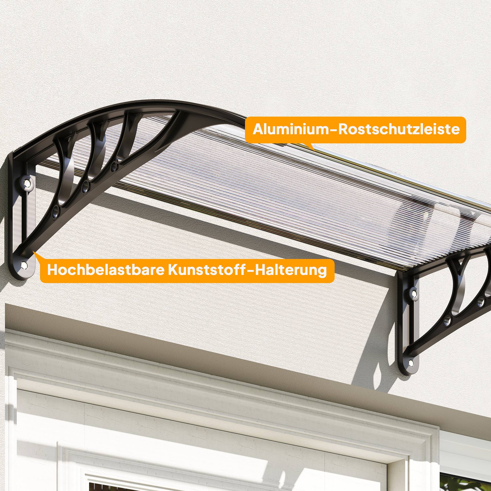 Auvent porte fenêtre polycarbonate aluminium protection pluie 100x75cm transparent noir - ComfortXL Outdoor Living - Image 10