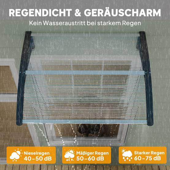 Auvent porte fenêtre polycarbonate aluminium protection pluie 100x75cm transparent noir - ComfortXL Outdoor Living - Image 7