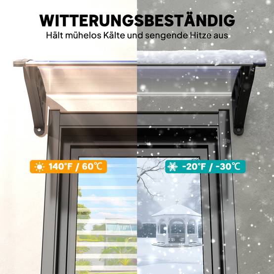 Auvent porte fenêtre polycarbonate aluminium protection pluie 100x75cm transparent noir - ComfortXL Outdoor Living - Image 8