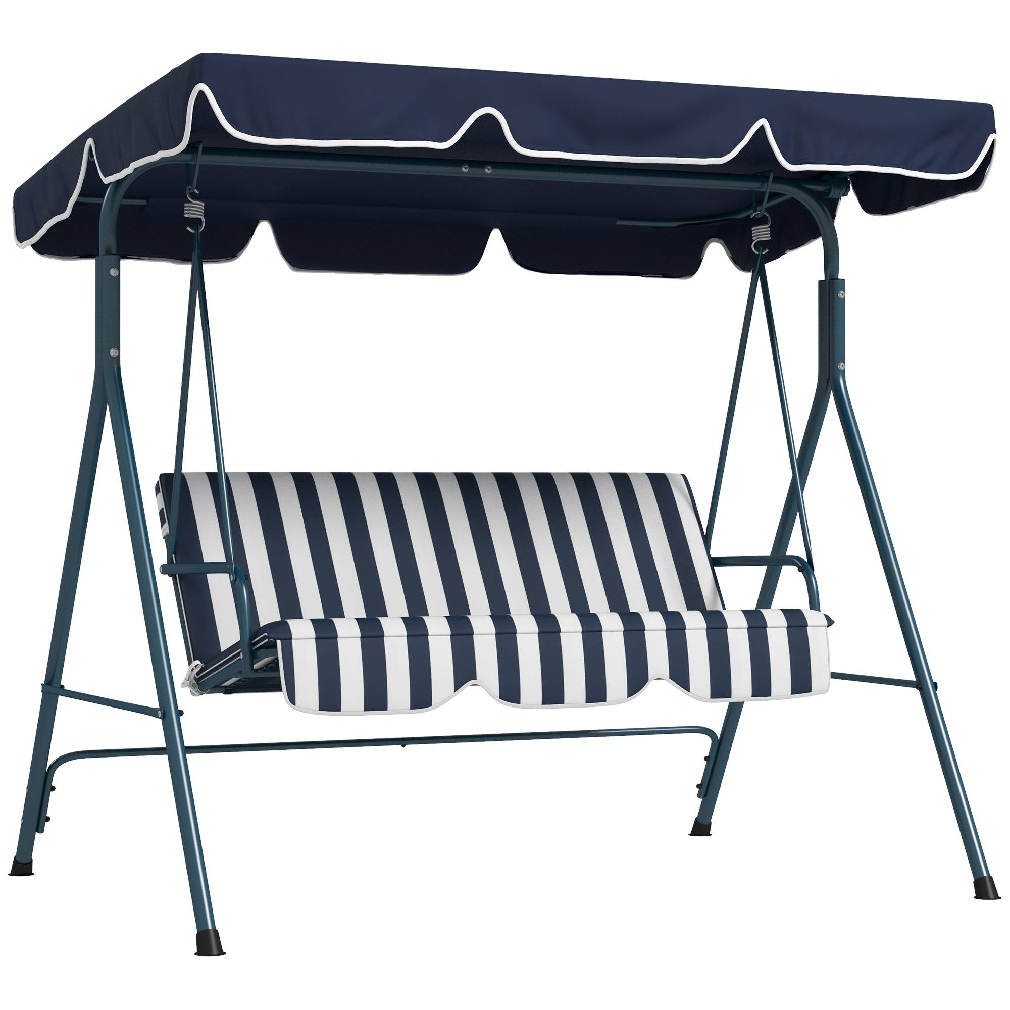 Outsunny - Balancelle de jardin 3 places toit réglable acier polyester bleu blanc rayé - Image 1