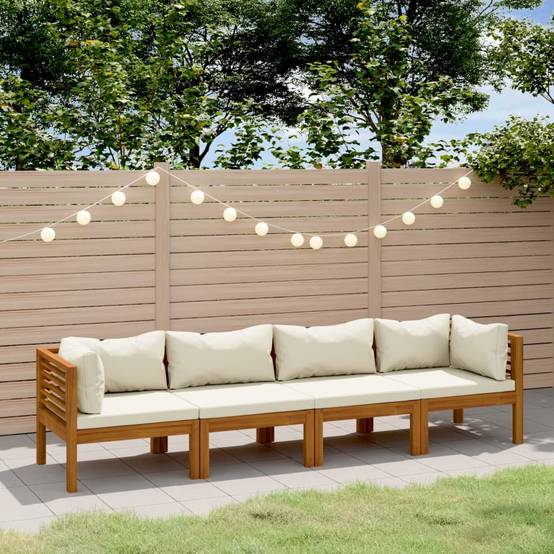 ComfortXL - Canapé de Jardin 4p Bois d'Acacia Massif Modulable Coussins Crème Terrasse – ComfortXL Outdoor Living - Image 1