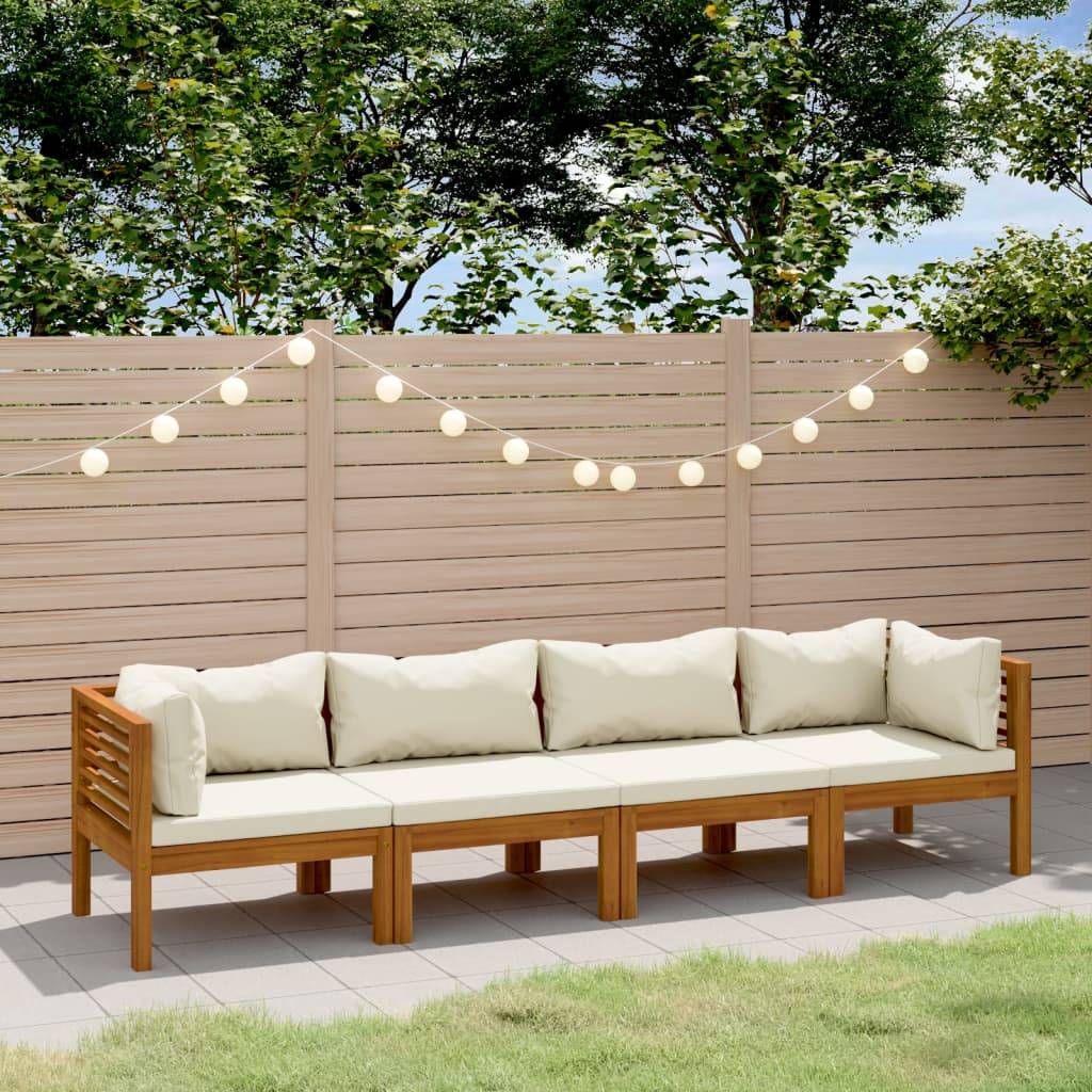 ComfortXL - Canapé de Jardin 4p Bois d'Acacia Massif Modulable Coussins Crème Terrasse – ComfortXL Outdoor Living - Image 1