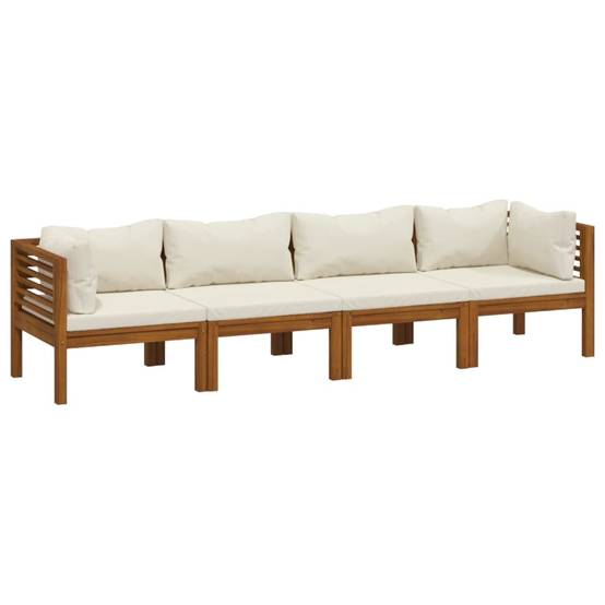 ComfortXL - Canapé de Jardin 4p Bois d'Acacia Massif Modulable Coussins Crème Terrasse – ComfortXL Outdoor Living - Image 2
