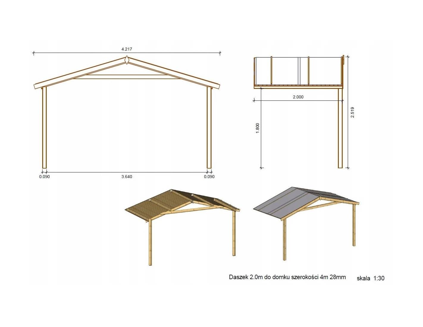 Altanka - Avant-toit en bois 4x2m pour le chalet de jardin 4m, traité, marron - DOM78 - ALTANKA - Image 2